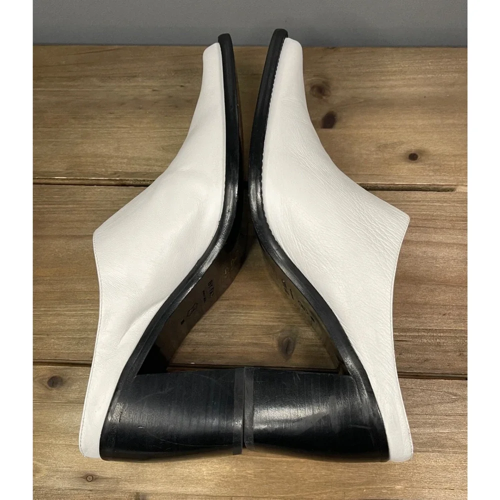 BY FAR Women's Block Heel Mule Clog Size 39 White Nappa Leather Pointed Toe - Picture 7 of 16